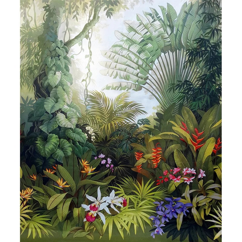 Papel pintado mural con patrón de jungla resistente las manchas, arte de pared contemporáneo no tejido para cafeterí Verde...