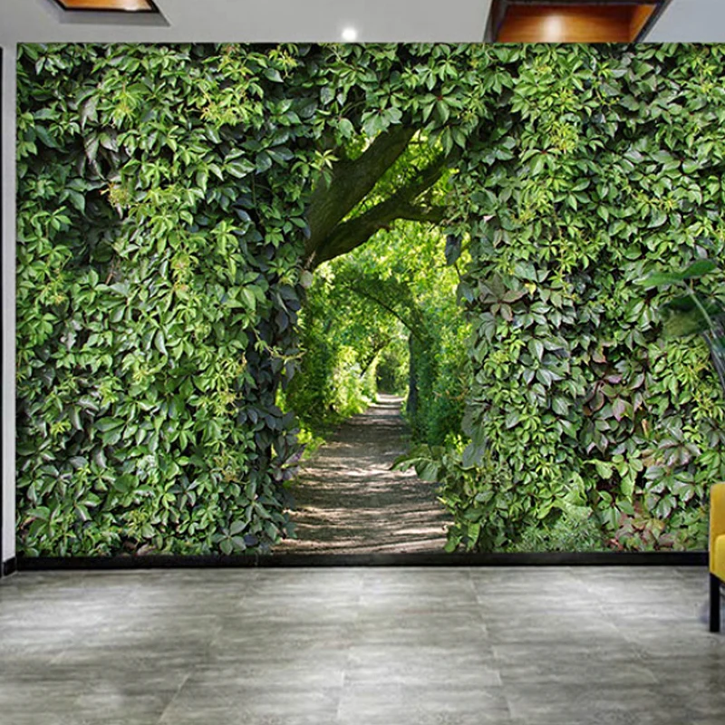 Papel pintado mural decorativo vintage para pared decorativa con diseño de plantas y caminos en verde Verde Clearhalo