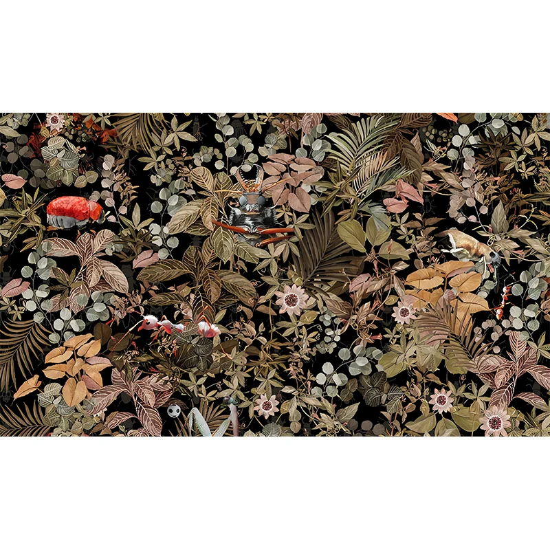 Papel pintado mural de flores y hojas frescas para decoración de pared tropical de habitación de invitados, hecho medida V...