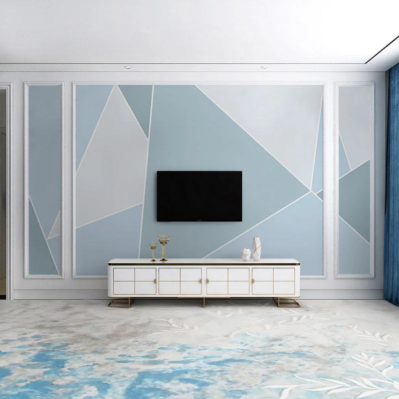 Papel pintado mural de geometrías de colores pastel para cafeterí y sala de estar, tela no tejida Azul Clearhalo