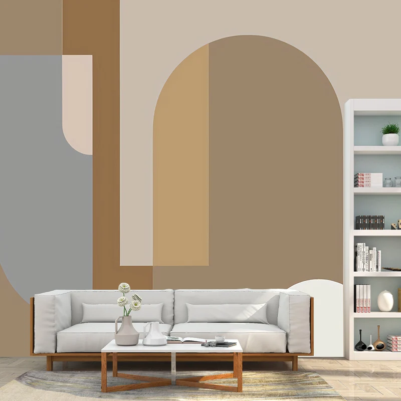 Papel pintado mural de geometrías de ilustración de tamaño completo para sala de estar en marrón, tamaño personalizado dis...