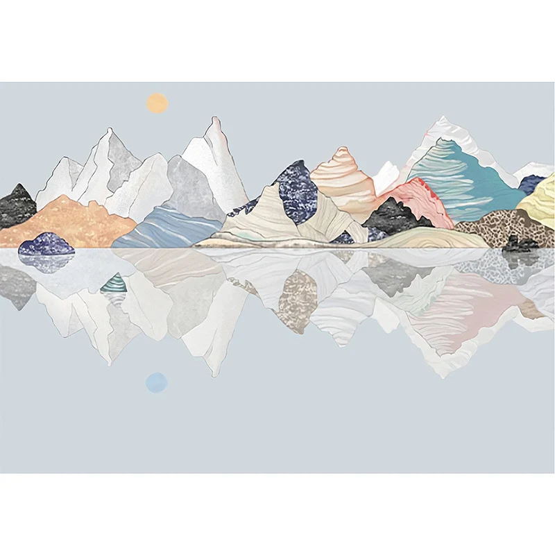 Papel pintado mural gigante para chimenea, boceto de arte de pared de montañ en multicolor, resistente al agua Azul Clearhalo