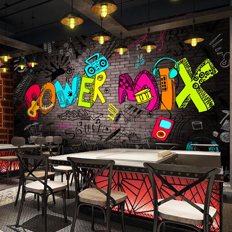 Papel pintado mural de graffiti grande para barberí arte de pared decorativo multicolor Rojo Clearhalo