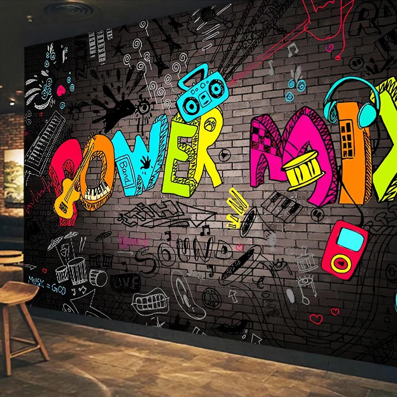 Papel pintado mural de graffiti grande para barberí arte de pared decorativo multicolor Rojo Clearhalo
