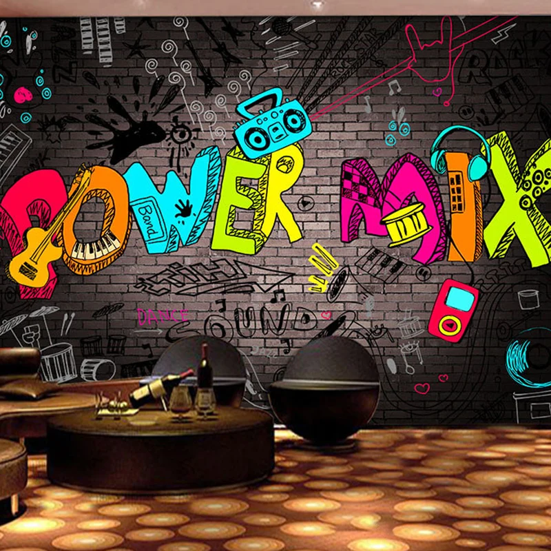 Papel pintado mural de graffiti grande para barberí arte de pared decorativo multicolor Rojo Clearhalo
