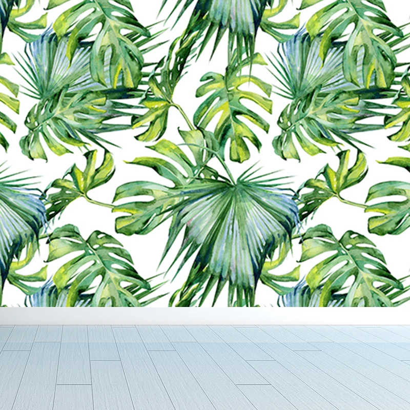 Papel pintado Mural de hojas de estilo tropical, revestimiento de paredes botánico natural de color claro Negro Clearhalo
