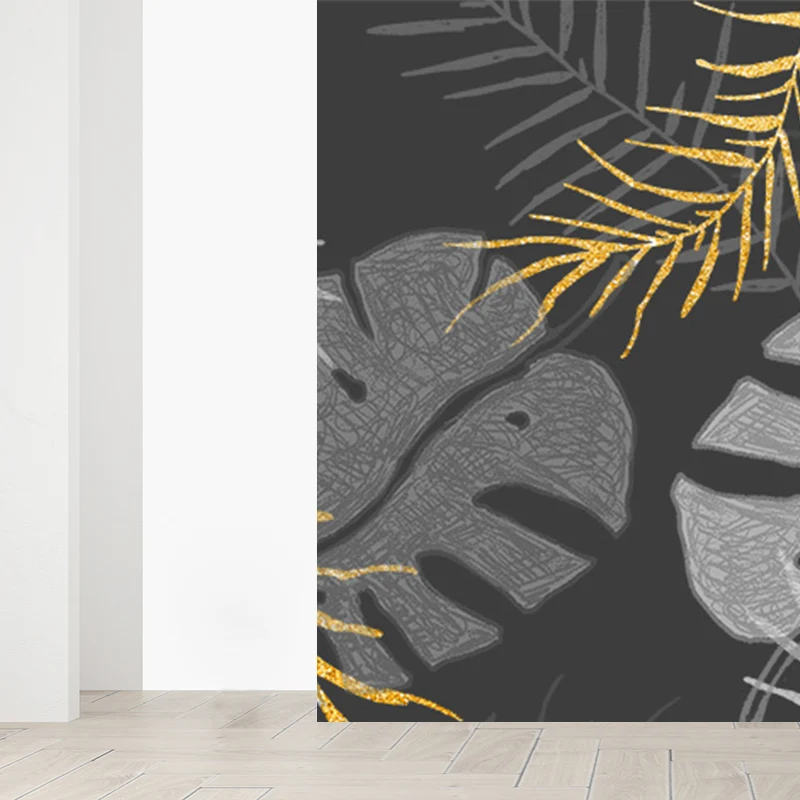 Papel pintado Mural de hojas de estilo tropical, revestimiento de paredes botánico natural de color claro Negro Clearhalo