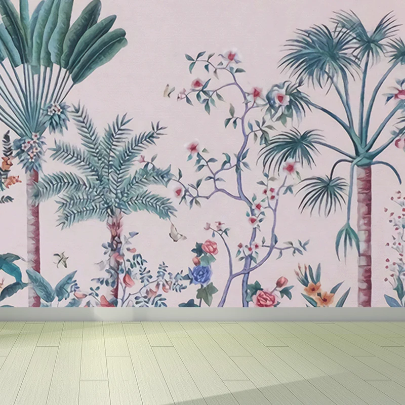 Papel pintado Mural de hojas de estilo tropical, revestimiento de paredes botánico natural de color claro Negro Clearhalo