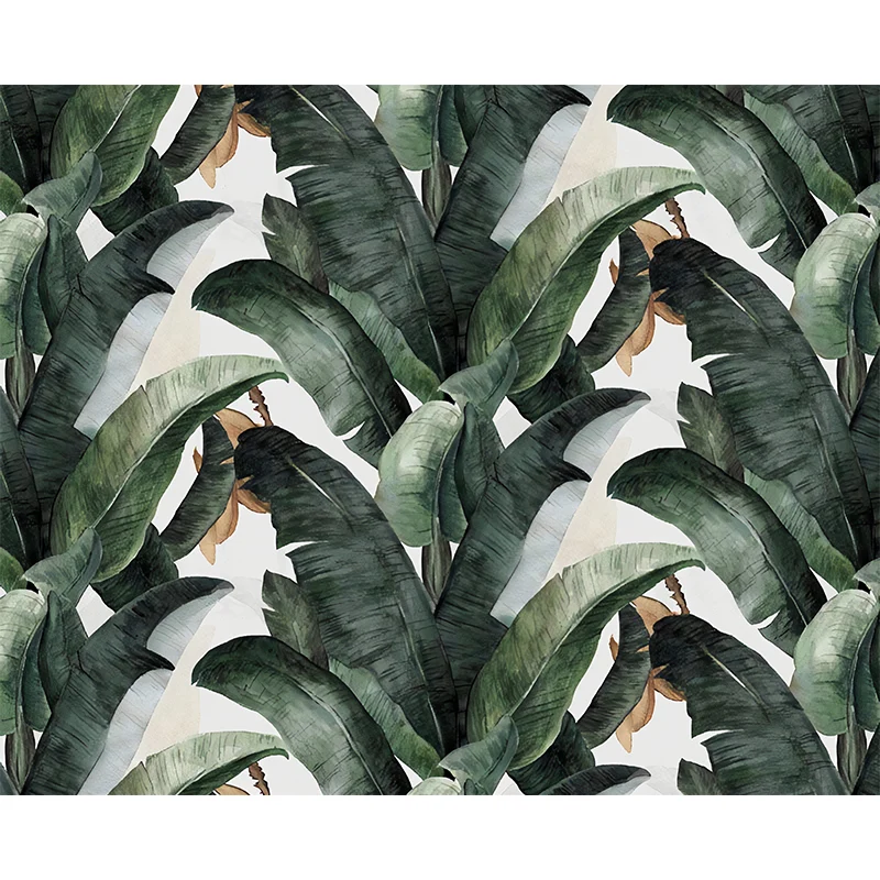 Papel pintado mural de hojas de plátano tropical para decoración de salón, verde y blanco, impreso medida Verde Clearhalo