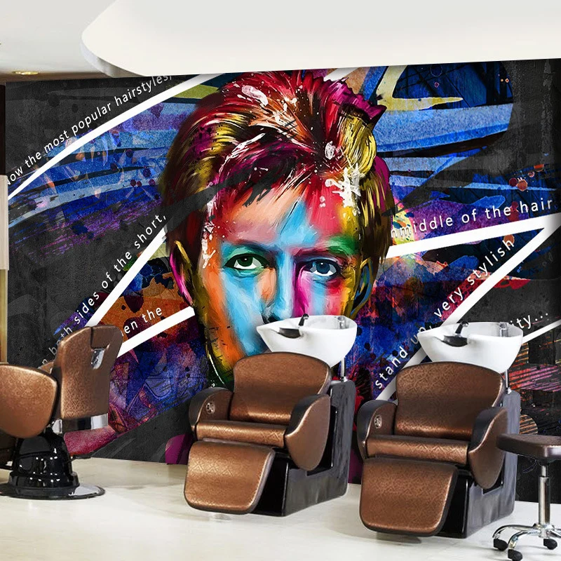Papel pintado mural de hombre único para barberí, multicolor, tamaño personalizado disponible Rojo Clearhalo