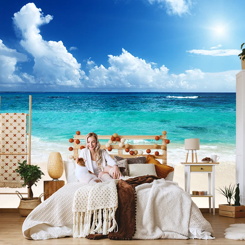 Papel pintado Mural de Mar con Impresión Fotográfica para Galerí y Salón, Hecho Medida Azul Clearhalo