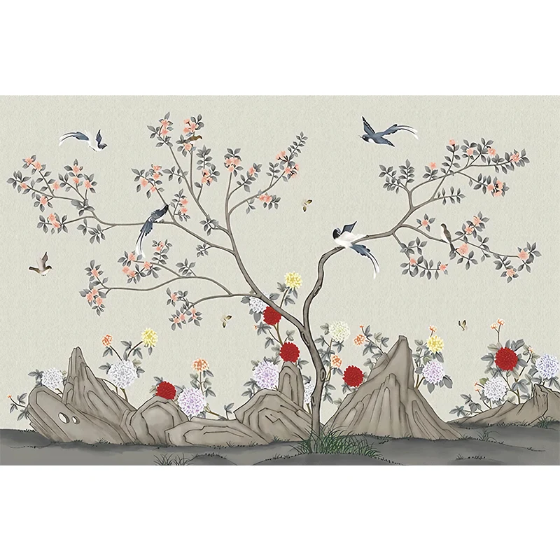 Papel pintado mural minimalista gris y amarillo decoración de pared de bosque extra grande para restaurante Gris Clearhalo