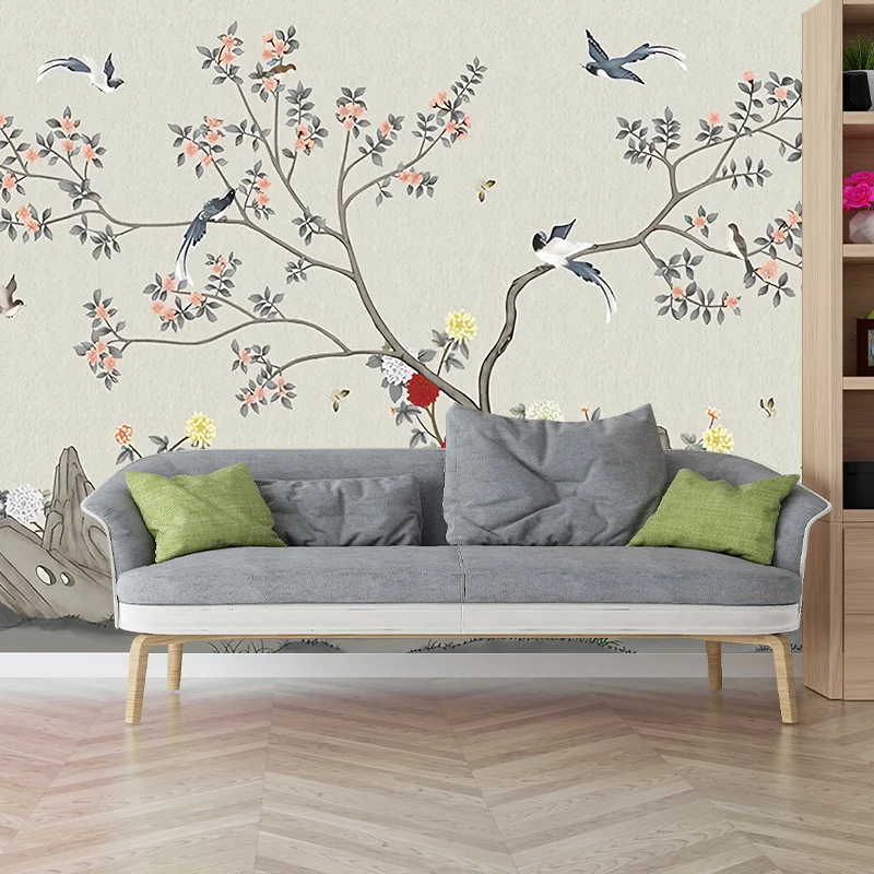 Papel pintado mural minimalista gris y amarillo decoración de pared de bosque extra grande para restaurante Gris Clearhalo