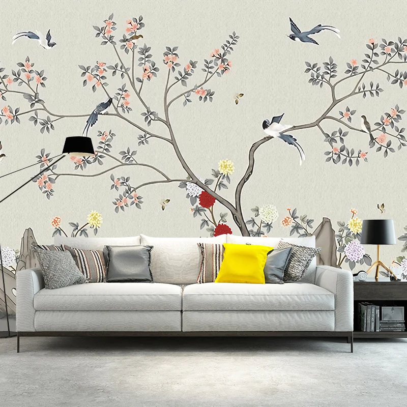Papel pintado mural minimalista gris y amarillo decoración de pared de bosque extra grande para restaurante Gris Clearhalo
