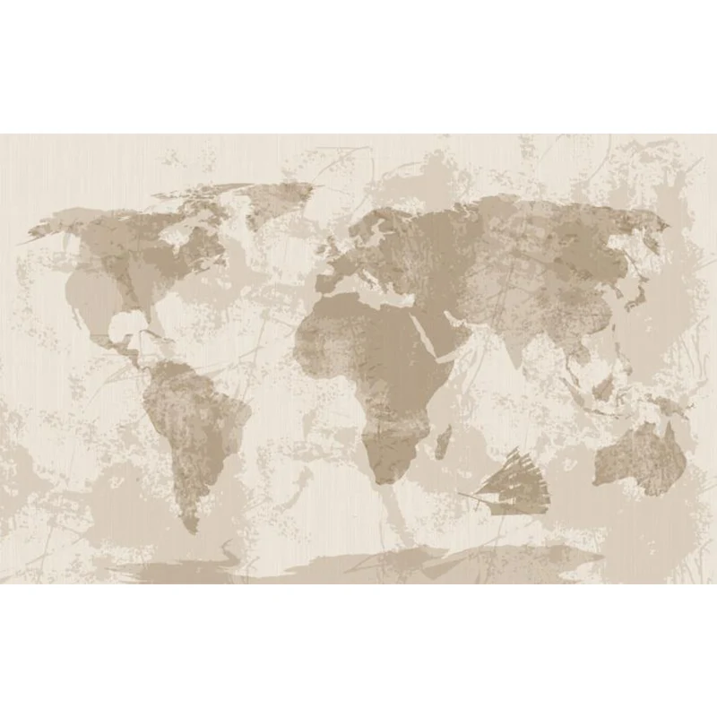Papel pintado mural moderno con ilustración tamaño completo con varios mapas del mundo en colores claros Azul Clearhalo