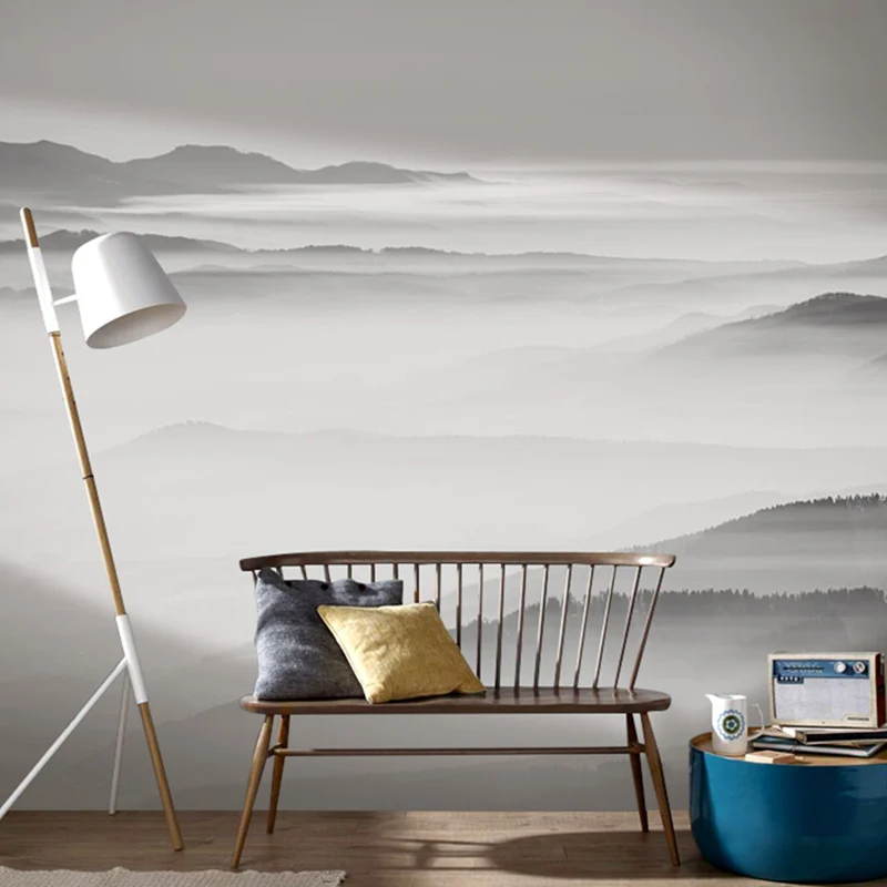 Papel pintado Mural de montañ impermeable, decoración de pared de Material no tejido para cafeterí Gris Clearhalo