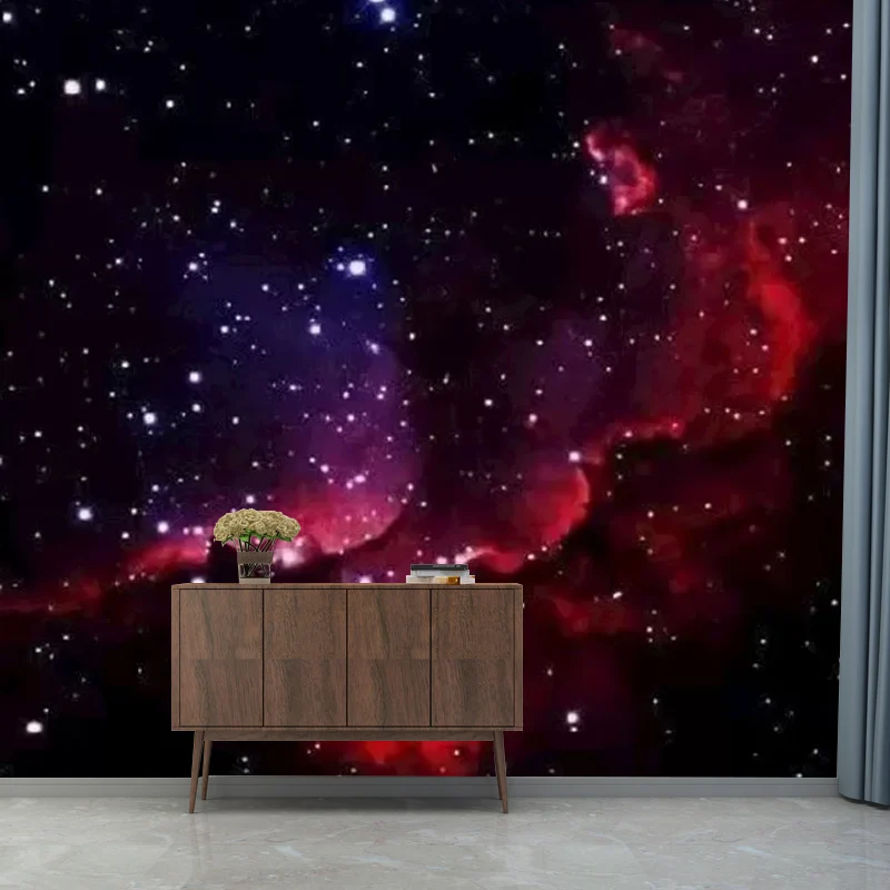 Papel pintado mural de nebulosa negra y roja, arte de pared resistente las manchas para decoración de dormitorio Rojo Clea...