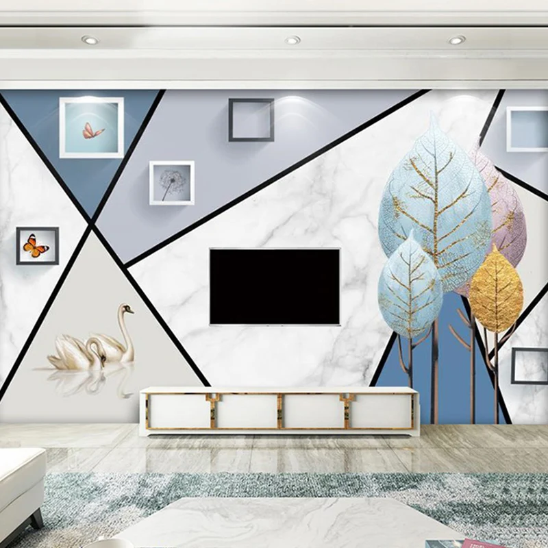 Papel pintado mural nórdico extra grande con bloques de color gris y azul, tamaño personalizado disponible Gris Clearhalo