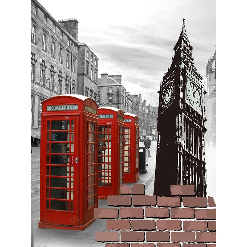 Papel pintado Mural nórdico de fotografí personalizado para cafeterí con diseño de fotomatón británico en rojo y gris Rojo...