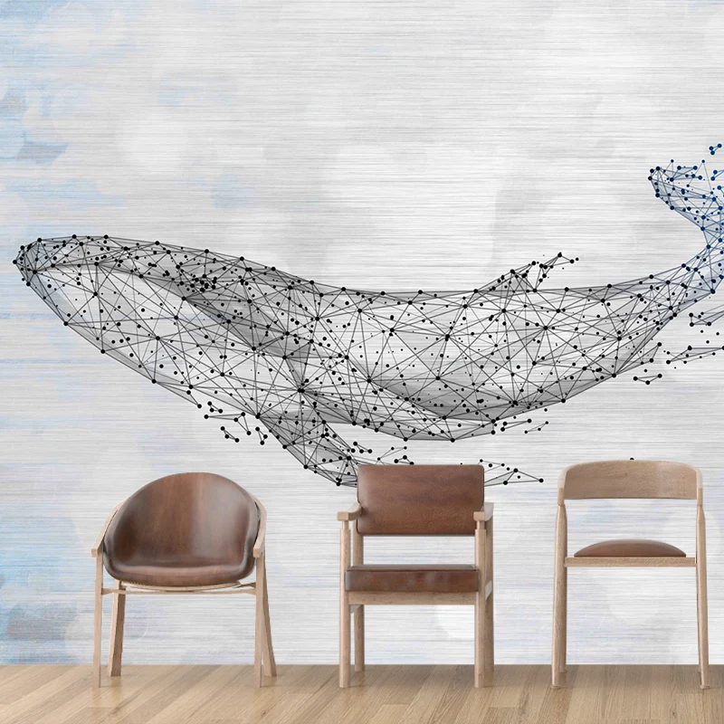 Papel Pintado Mural Original con Ilustración Extra Grande para Decoración del Hogar con Estampado de Ballenas en Azul y Bl...
