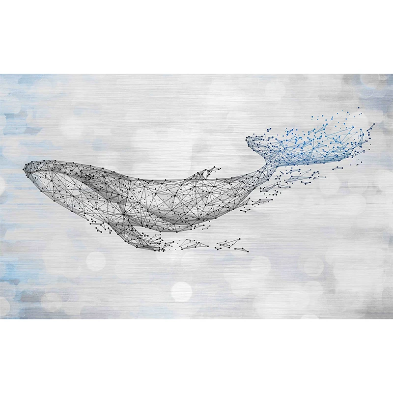 Papel Pintado Mural Original con Ilustración Extra Grande para Decoración del Hogar con Estampado de Ballenas en Azul y Bl...