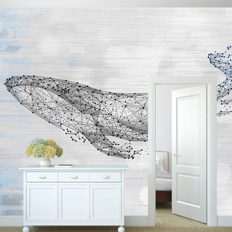 Papel Pintado Mural Original con Ilustración Extra Grande para Decoración del Hogar con Estampado de Ballenas en Azul y Bl...