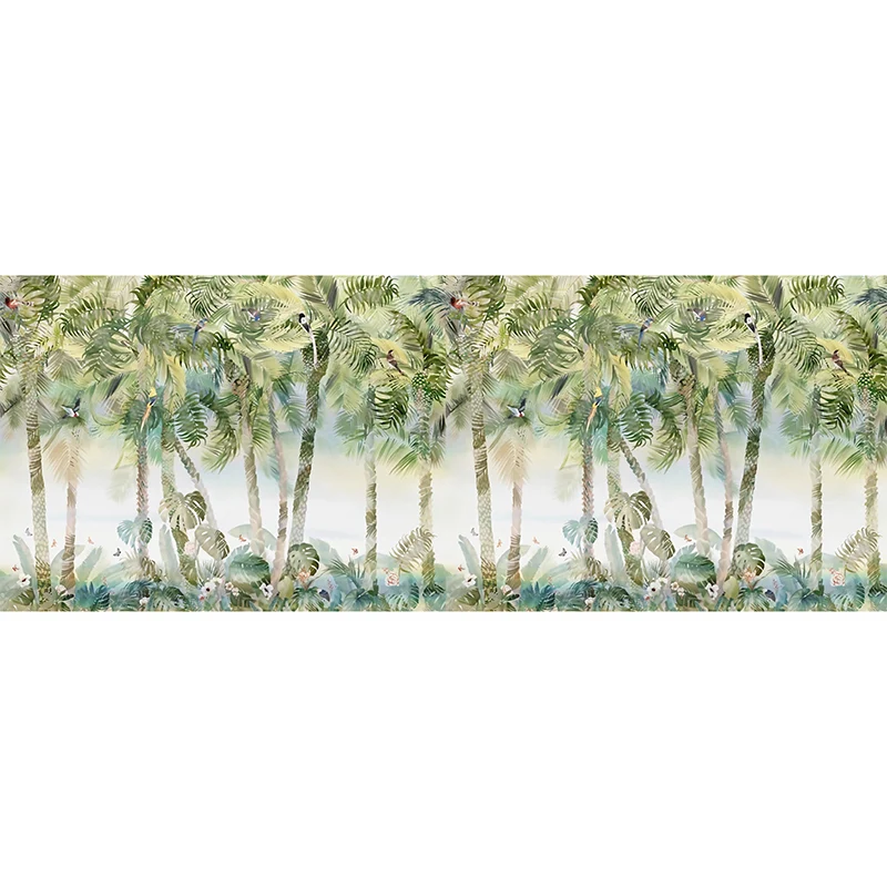 Papel pintado Mural de palmera y bosque verde Morandi, decoración de pared grande de tela no tejida, tamaño personalizado...