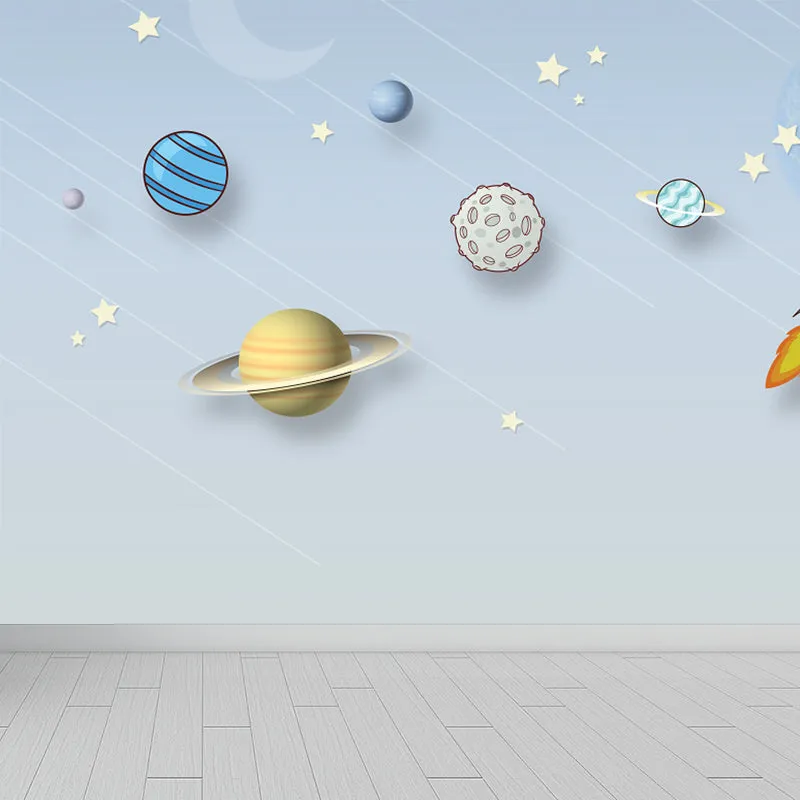 Papel pintado mural de planetas azules claros, arte de pared resistente la humedad para el interior de la casa Azul Clearhalo