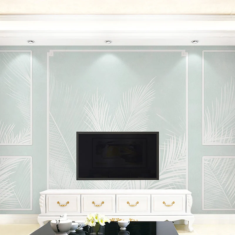 Papel pintado mural de plantas extra grande Arte de pared de celosí simple nórdico en verde pastel Azul Clearhalo