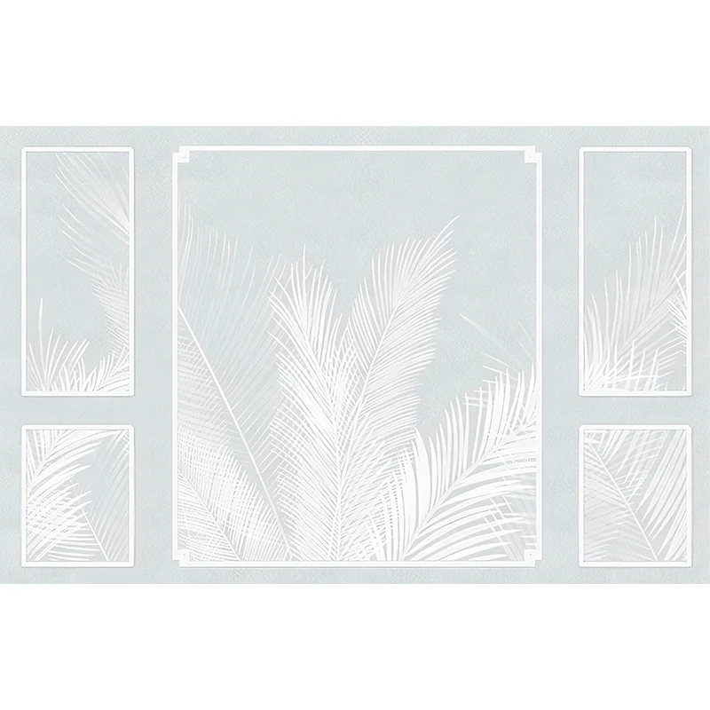 Papel pintado mural de plantas extra grande Arte de pared de celosí simple nórdico en verde pastel Azul Clearhalo