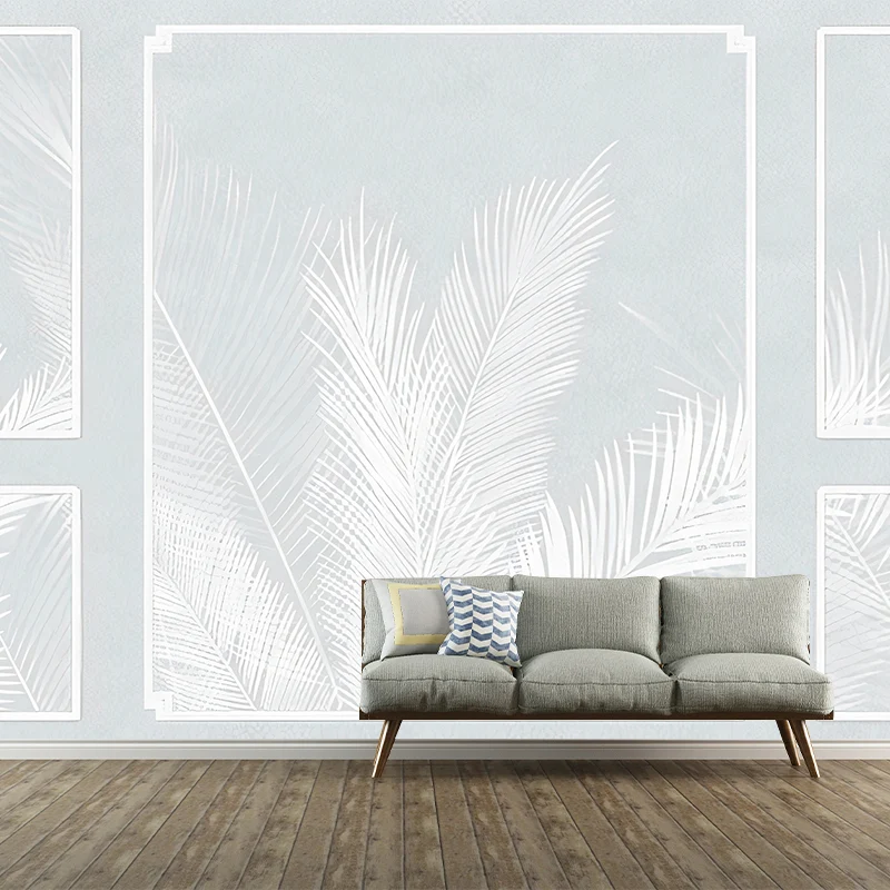 Papel pintado mural de plantas extra grande Arte de pared de celosí simple nórdico en verde pastel Azul Clearhalo