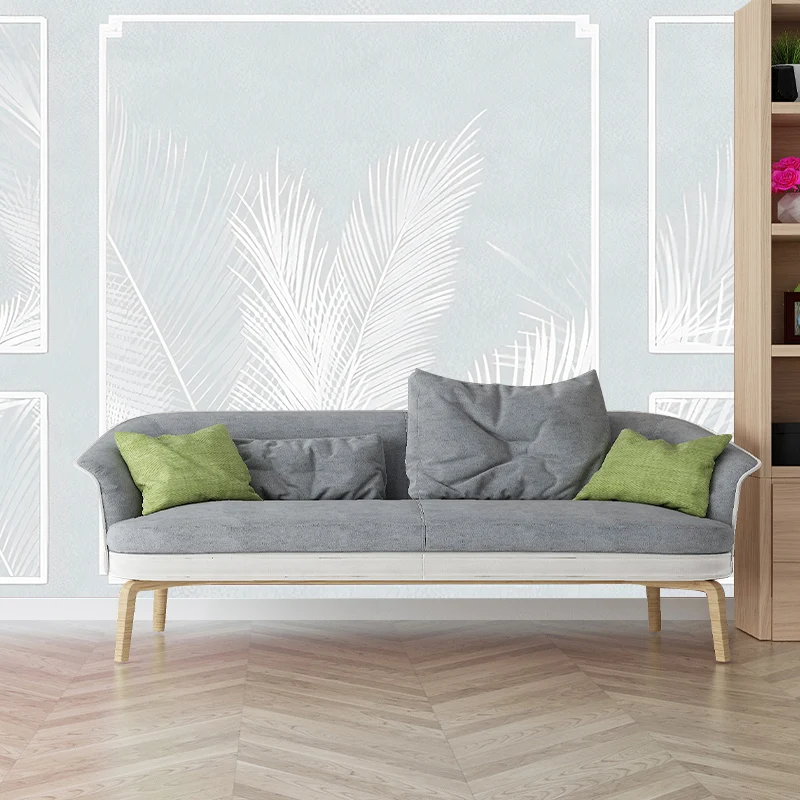 Papel pintado mural de plantas extra grande Arte de pared de celosí simple nórdico en verde pastel Azul Clearhalo