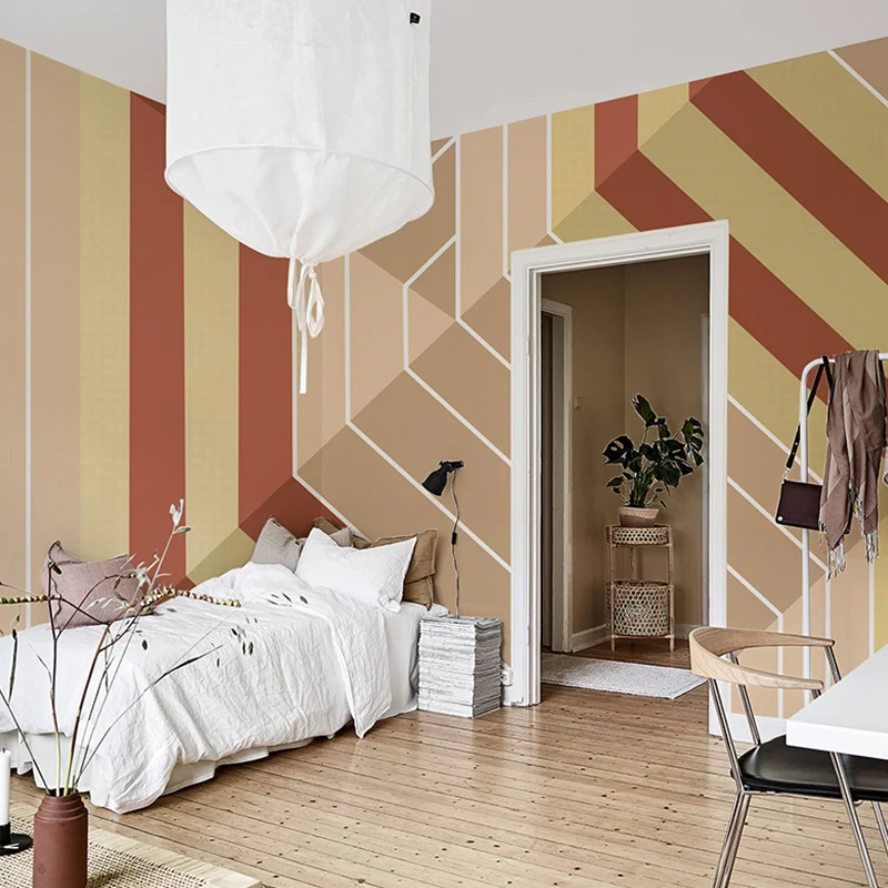 Papel pintado mural resistente las manchas, geometrías simples texturizadas no tejidas y arte de pared rayas para cafeterí...
