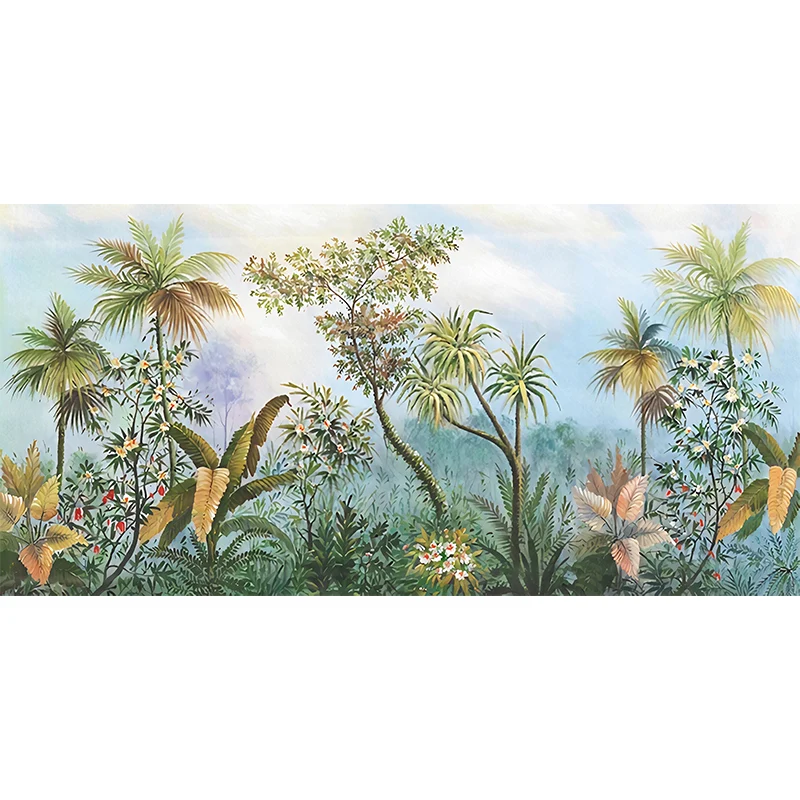 Papel pintado mural resistente las manchas con revestimiento de paredes de selva verde para sala de estar y cafeterí Verde...