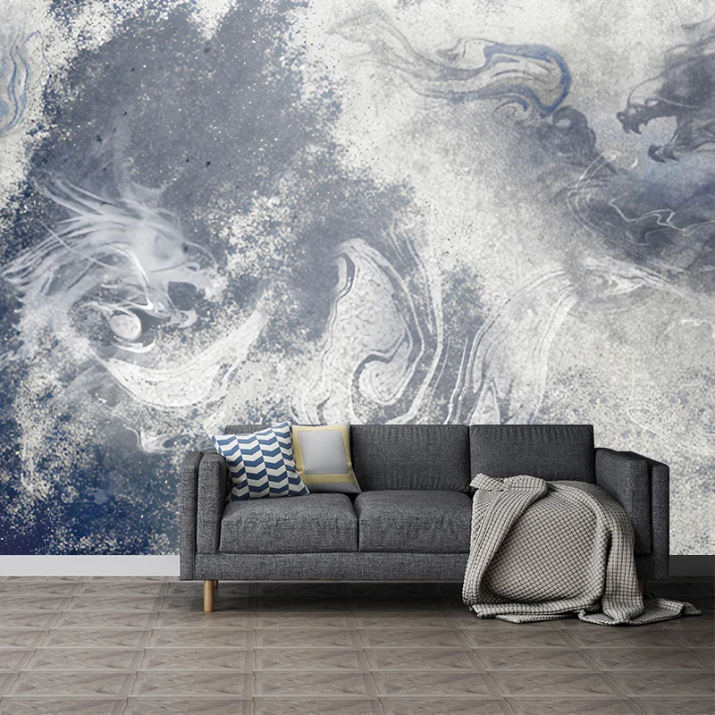 Papel pintado mural retro de acuarelas de dragón en decoración de pared de galerí púrpura, impreso medida Purpura Clearhalo