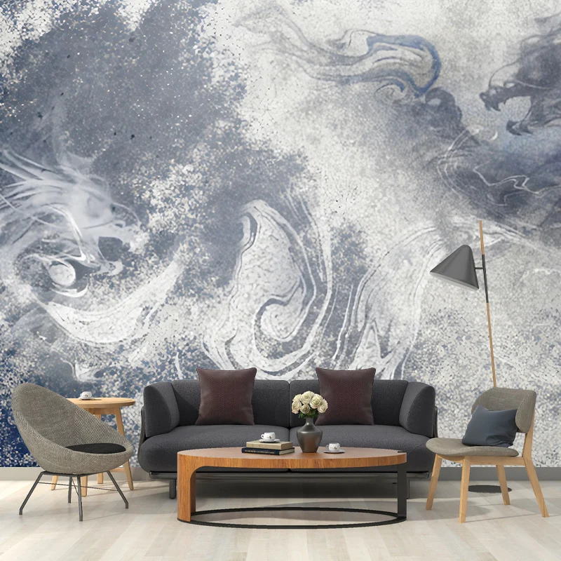 Papel pintado mural retro de acuarelas de dragón en decoración de pared de galerí púrpura, impreso medida Purpura Clearhalo