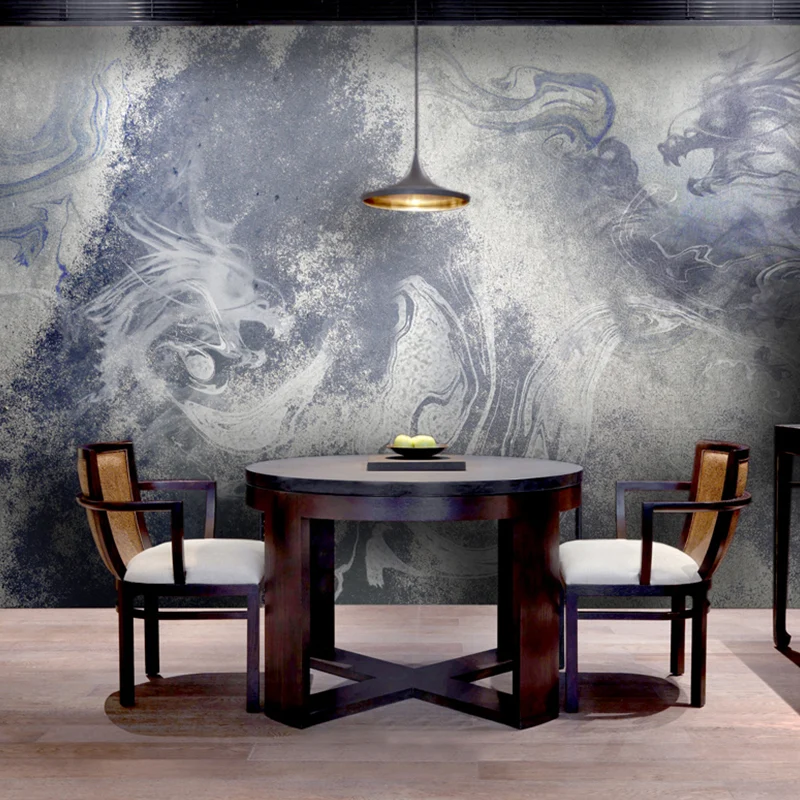 Papel pintado mural retro de acuarelas de dragón en decoración de pared de galerí púrpura, impreso medida Purpura Clearhalo