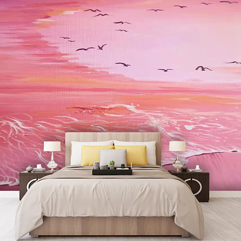 Papel pintado Mural Romántico para Dormitorio de Niñ, Playa y Mar, Hecho Medida Rosa Clearhalo