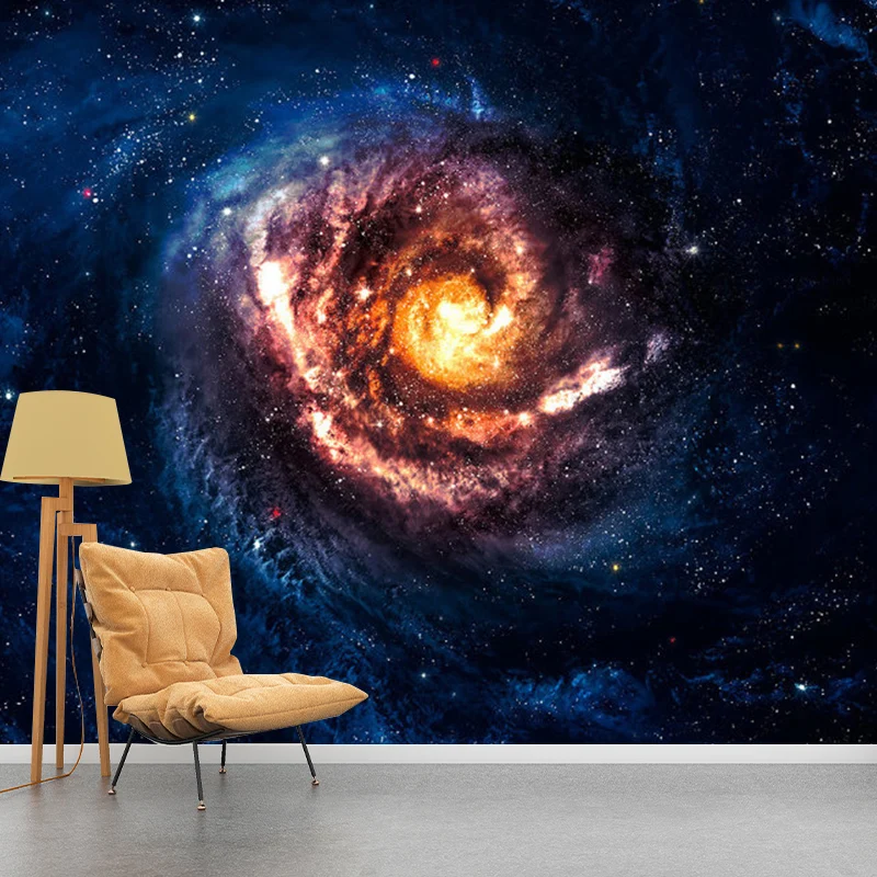Papel pintado mural sencillo con foto enorme para decoración de techo con diseño de nebulosa en naranja y azul Naranja Cle...