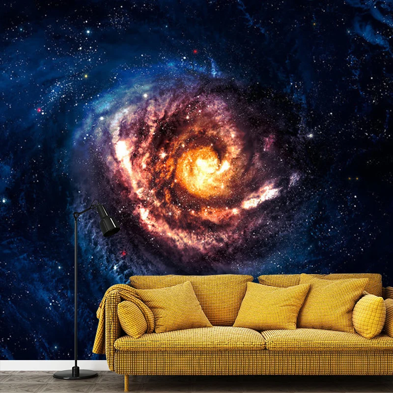 Papel pintado mural sencillo con foto enorme para decoración de techo con diseño de nebulosa en naranja y azul Naranja Cle...