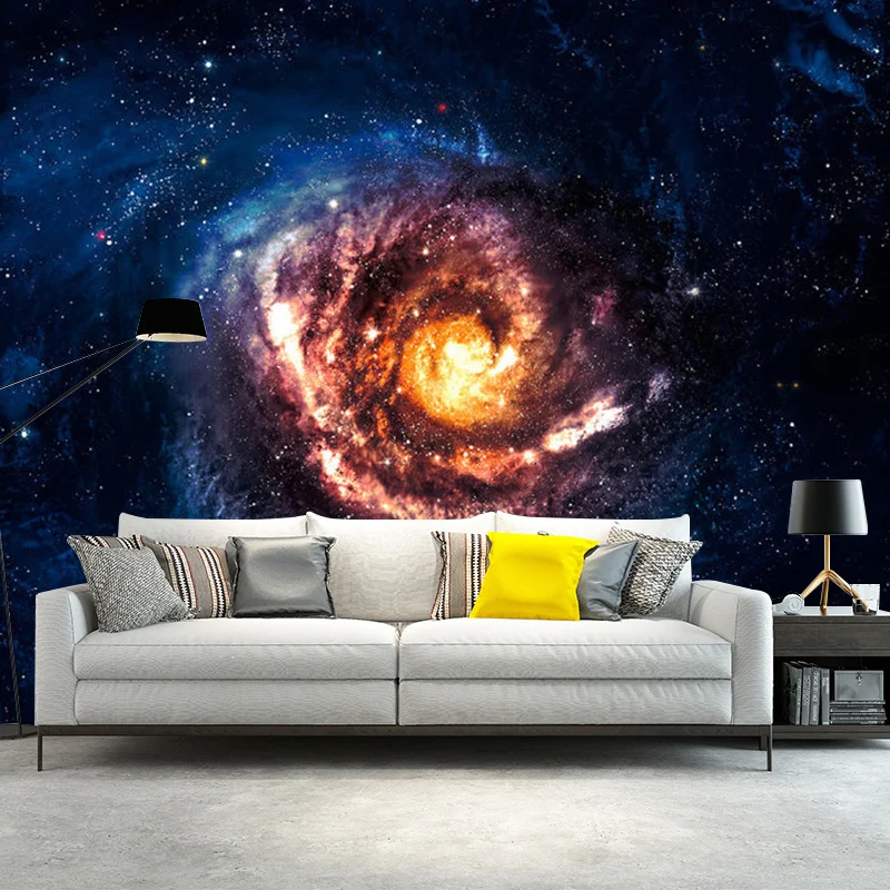 Papel pintado mural sencillo con foto enorme para decoración de techo con diseño de nebulosa en naranja y azul Naranja Cle...