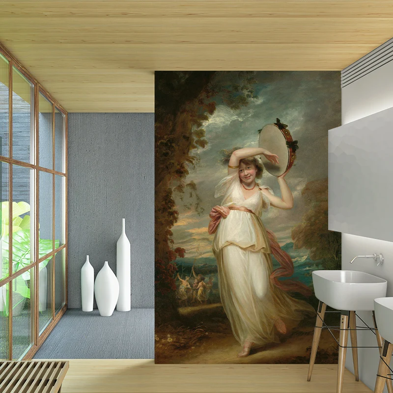 Papel pintado mural de tambor y niñ marrón, arte de pared resistente las manchas para decoración de habitaciones de invita...