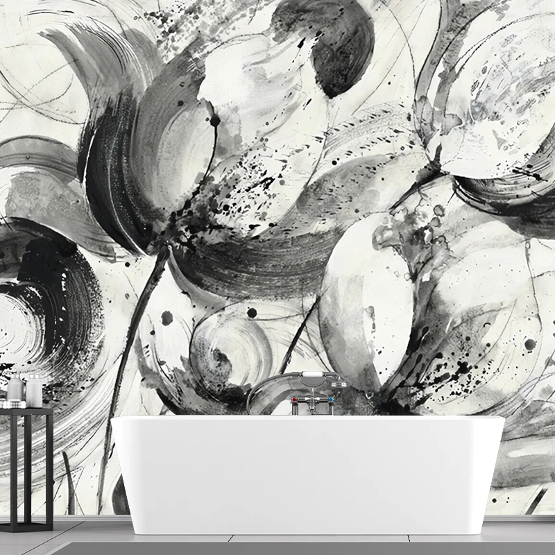 Papel pintado mural no tejido resistente las manchas, arte tradicional de pared de loto para sala de estar Gris Clearhalo