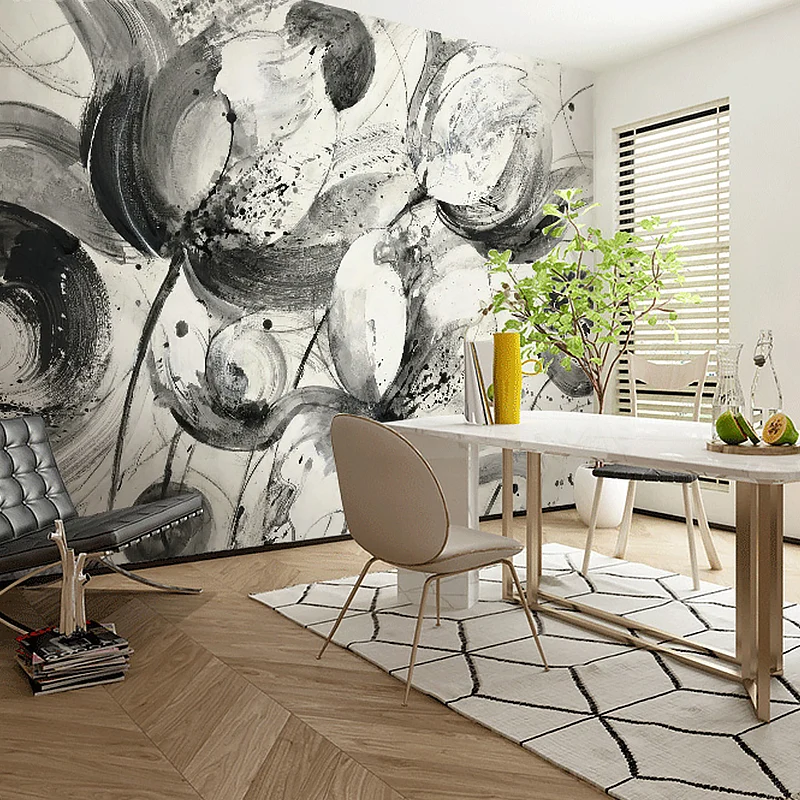 Papel pintado mural no tejido resistente las manchas, arte tradicional de pared de loto para sala de estar Gris Clearhalo