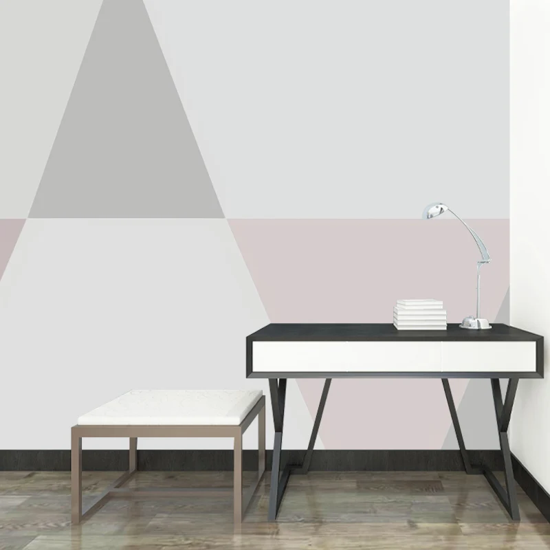 Papel pintado mural de triángulo entero para dormitorio de niñ, arte de pared geométrico en rosa y gris, resistente al agu...