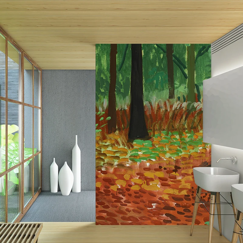 Papel pintado Mural Woldgate Woods naranja-verde, arte de pared impermeabilizante para galerí del hogar Naranja Clearhalo
