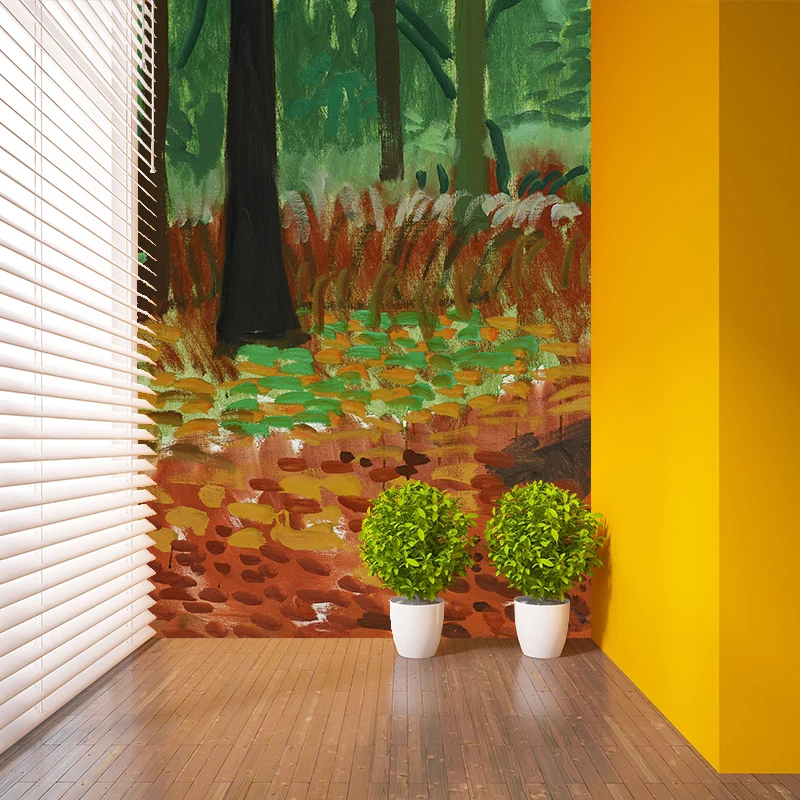 Papel pintado Mural Woldgate Woods naranja-verde, arte de pared impermeabilizante para galerí del hogar Naranja Clearhalo