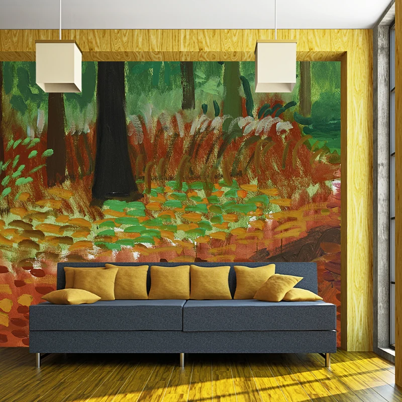 Papel pintado Mural Woldgate Woods naranja-verde, arte de pared impermeabilizante para galerí del hogar Naranja Clearhalo