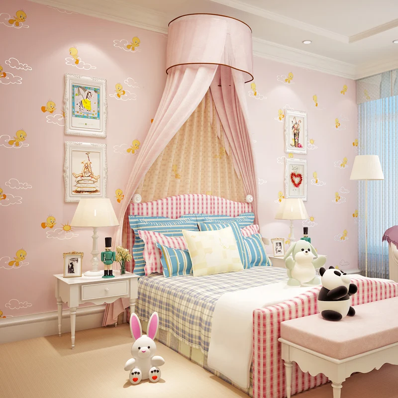 Papel pintado de pato de dibujos animados novedoso para dormitorio infantil decoración de pared de 33' x 20,5" en rosa cla...