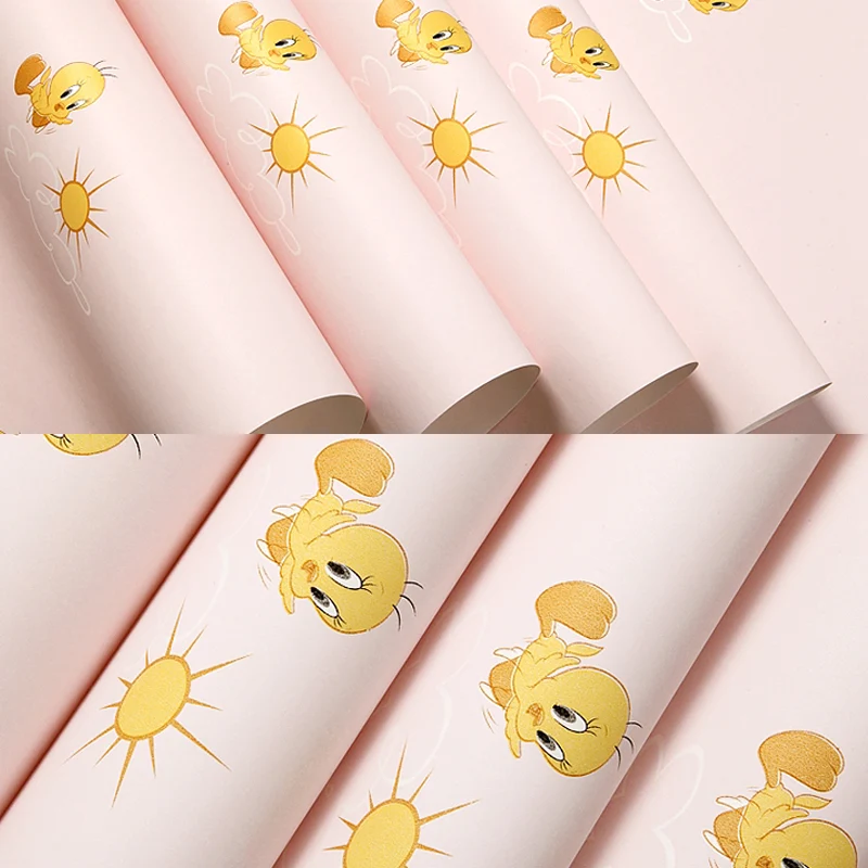 Papel pintado de pato de dibujos animados novedoso para dormitorio infantil decoración de pared de 33' x 20,5" en rosa cla...